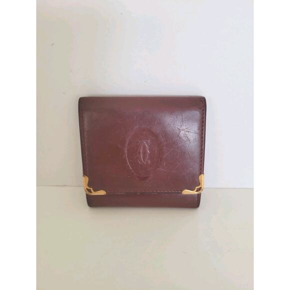 Cartier Vintage Mini Coin Case Holder Wallet Bordeaux Leather Small Red Burgundy - Picture 1 of 10
